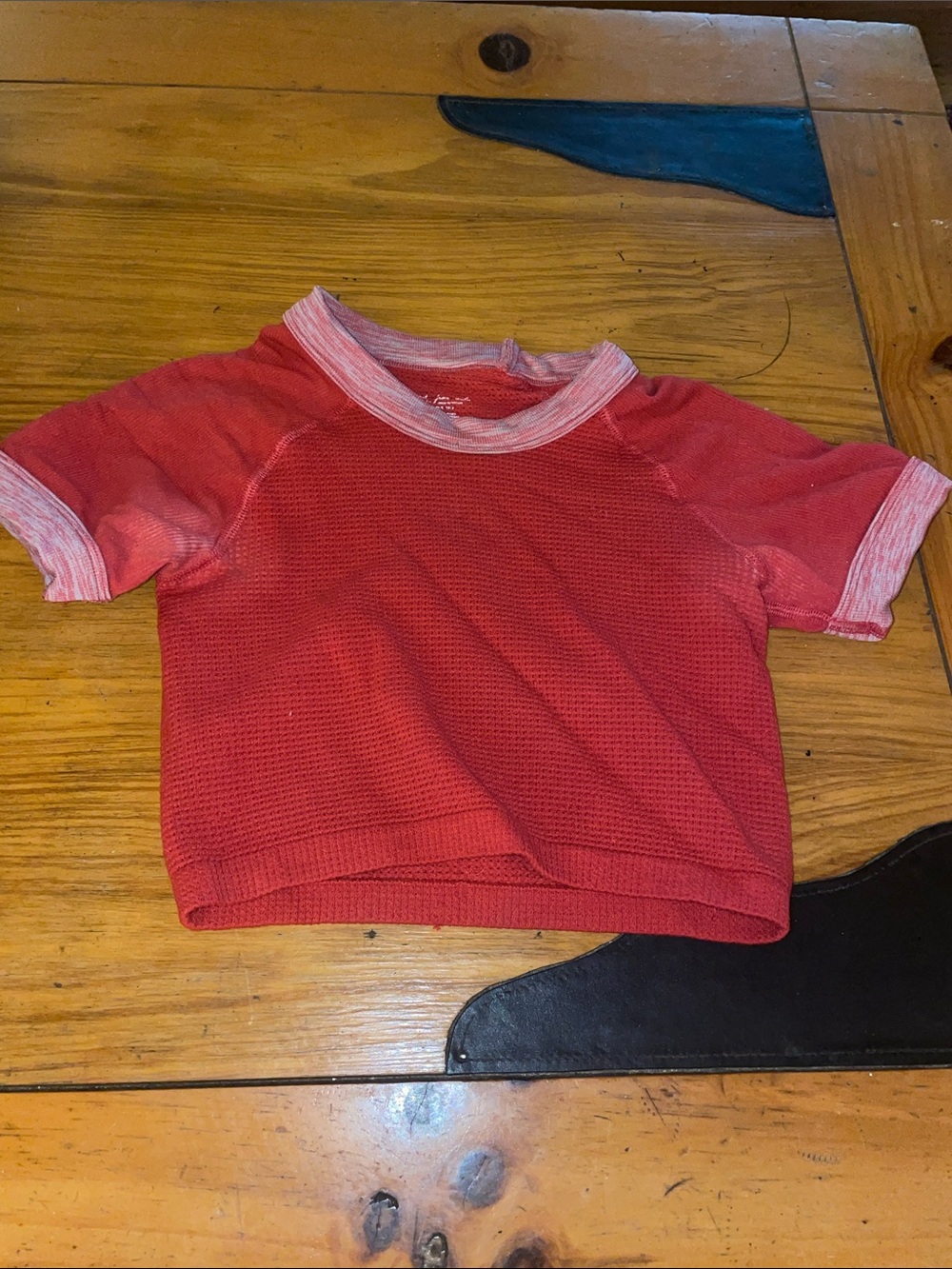 Urban Outfitters Red Waffle Knit Crop Top with Heather Trim